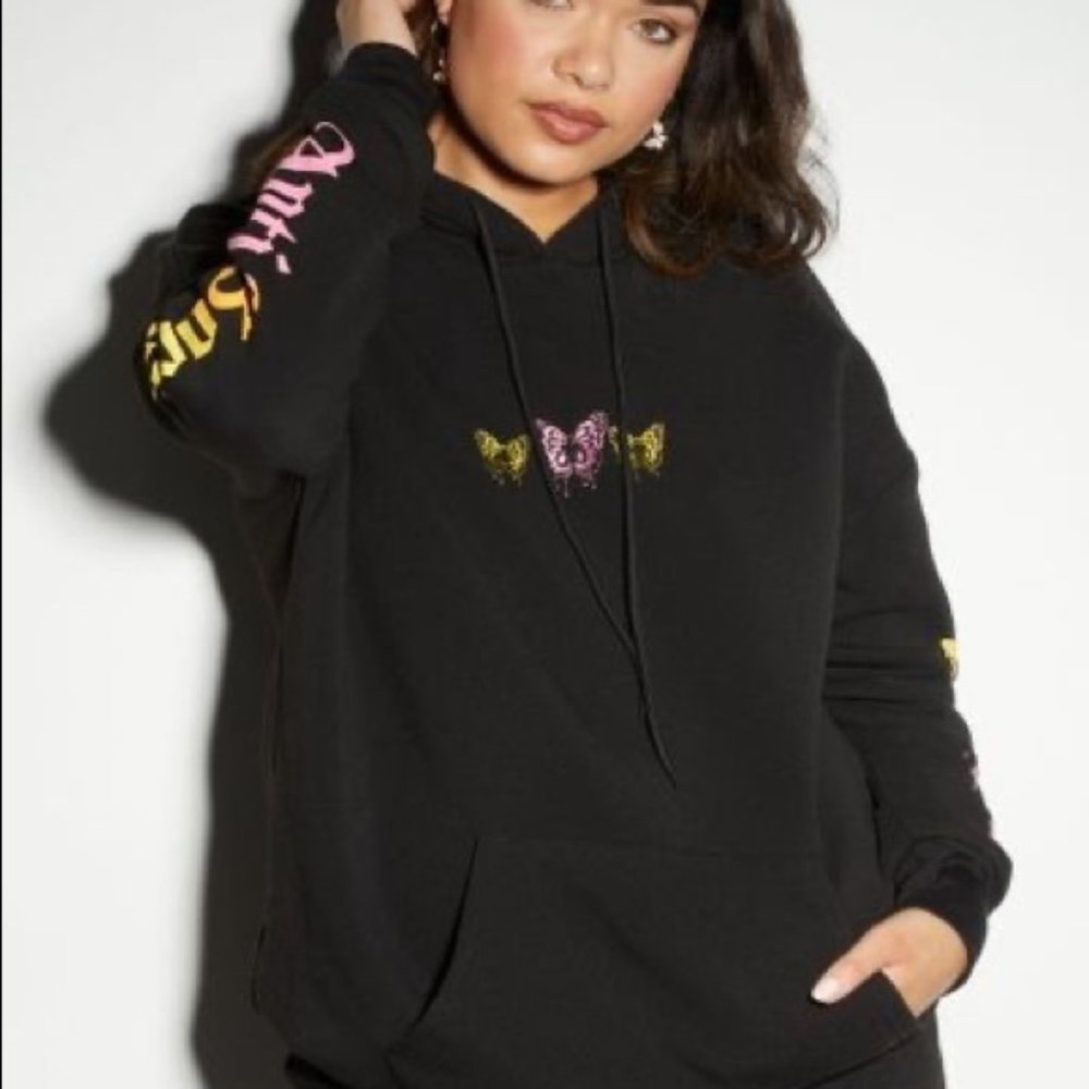 Rue 21 Black Boyfriend Hoodie With Butterflies NWT    **OPEN TO OFFERS**